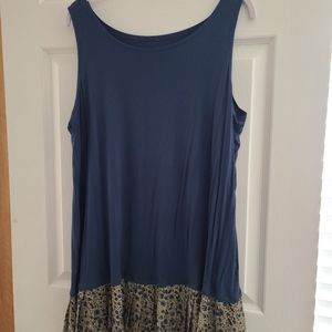 LOGO Lori Goldstein 1X Navy Blue Tank Pleated Trim